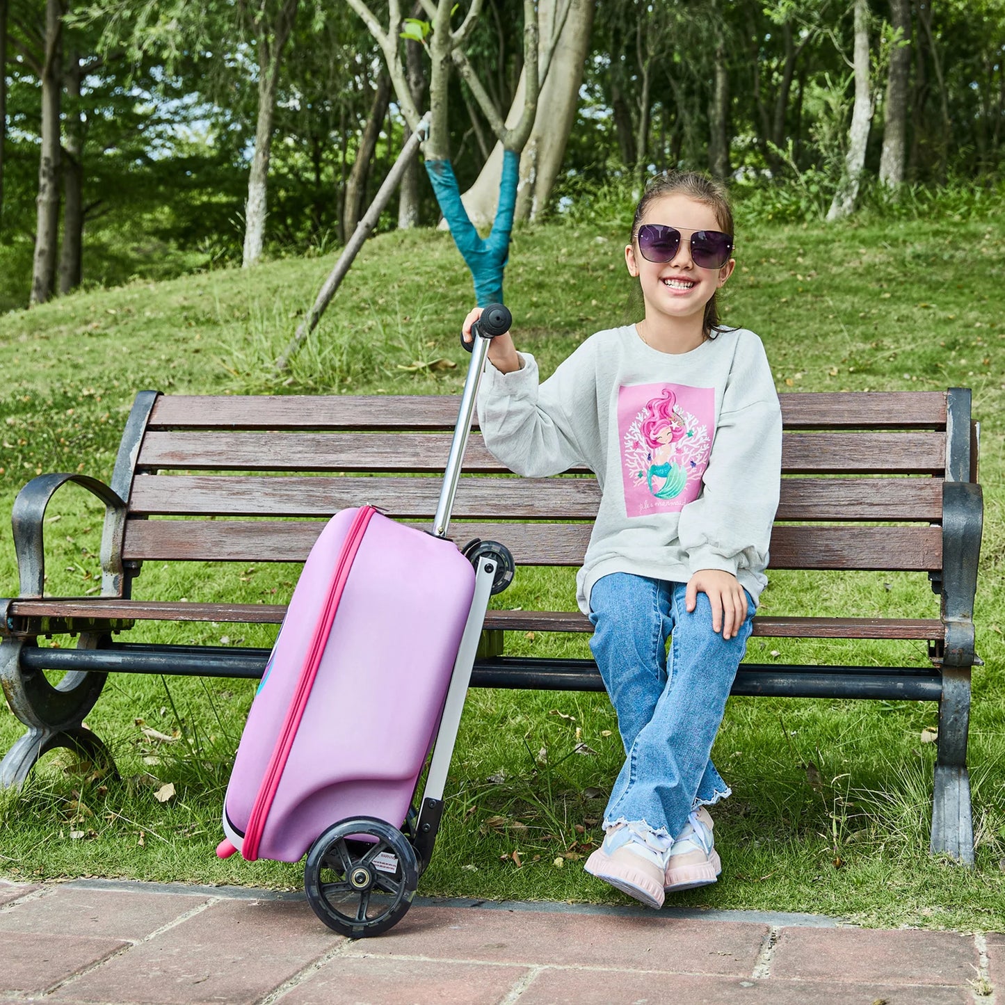 Gopowerbike Go Voyage Kids 2-in-1 Luggage Scooter | 3-Wheel Design with Light-Up Wheels | Pink