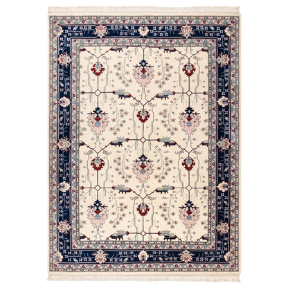 Montacute Hand Knotted Area Rug, Keshan Ivory Navy, 9' x 12'