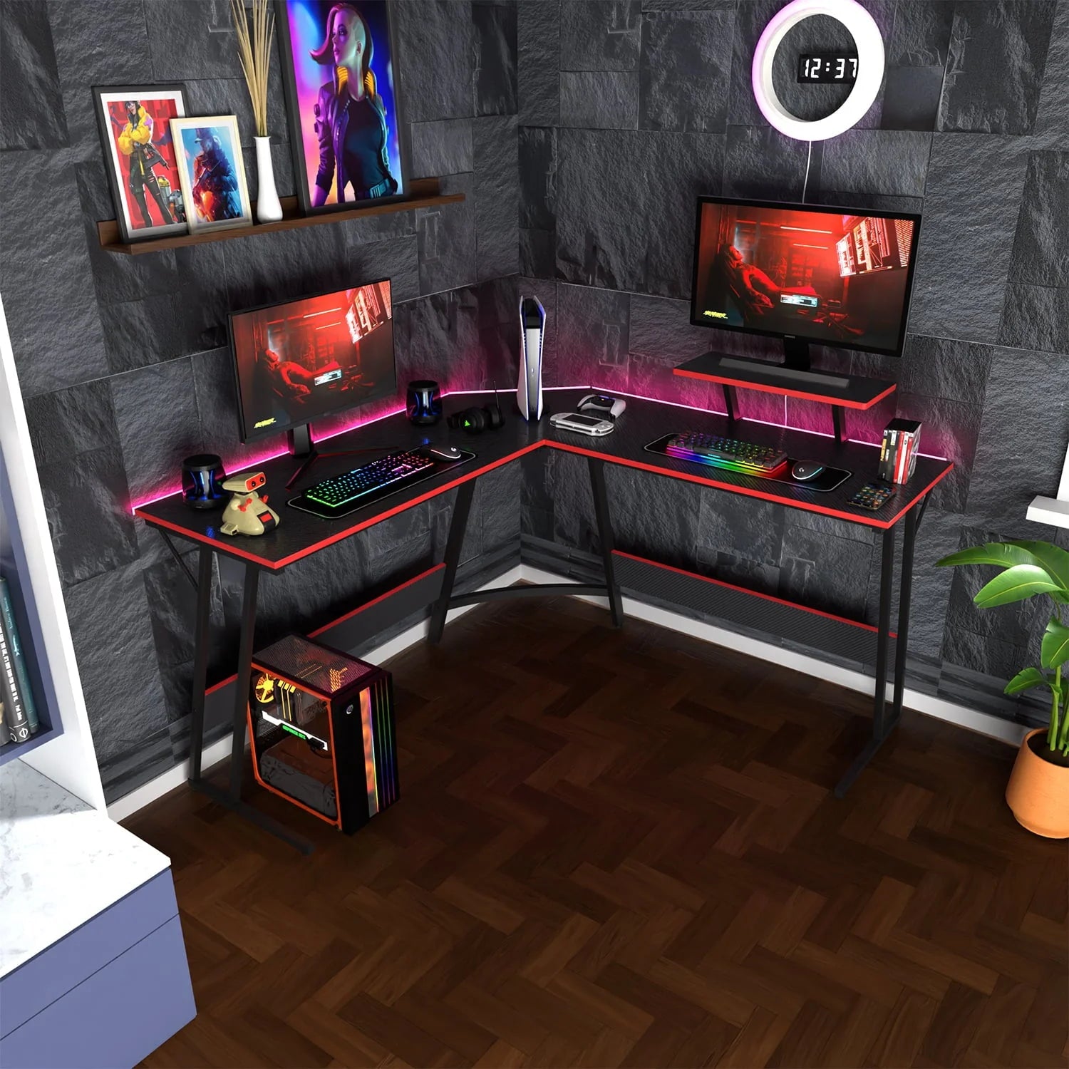 YRLLENSDAN L Shaped Computer Desk, Corner Desk Gaming Table Computer Desk L Shaped Desks Gaming Desks with Large Desktop for Home Office, Black
