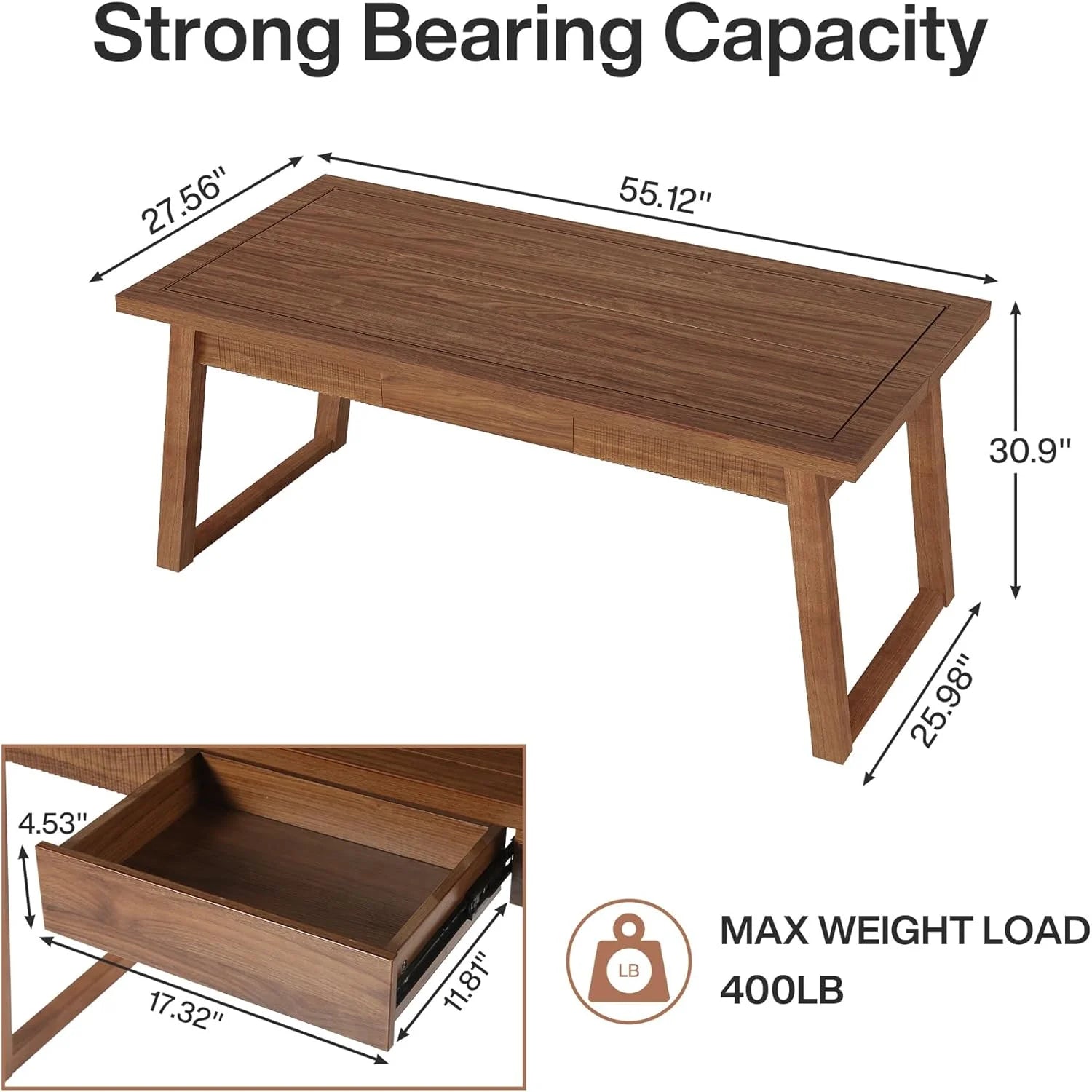 Executive Desk, 55 Inches Solid Wood Computer Desk with Drawer for Home Office