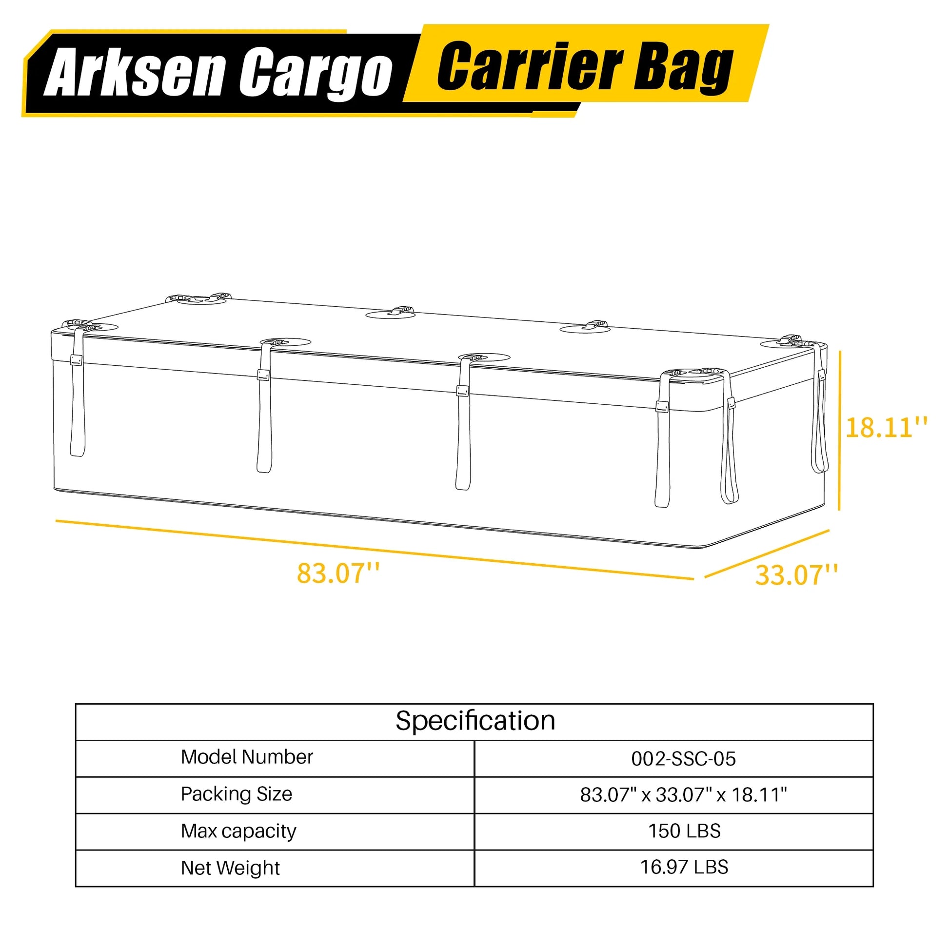 Arksen 29 Cubic Feet Waterproof Roof Top Luggage Storage Bag Heavy Duty Car Carrier Rooftop Bag W/12 Reinforced Straps, External Anti-slip Mat, 8 Door Hooks, For All Vechicles With/Without Rack