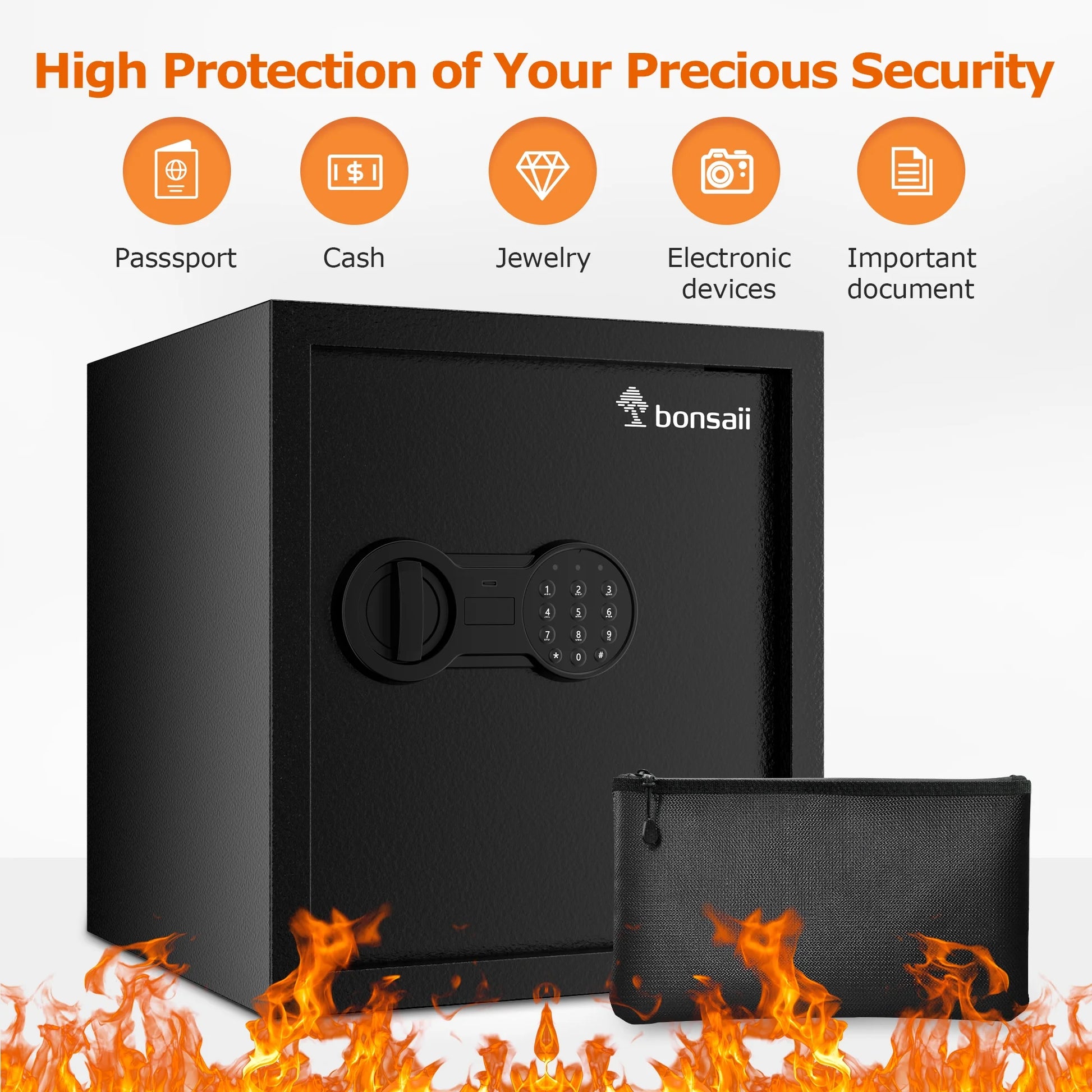 Bonsaii 1.2 Cubic Feet Safe Box Electronic Security Document Safe with Digital Keypad Lock for Home Office Hotel