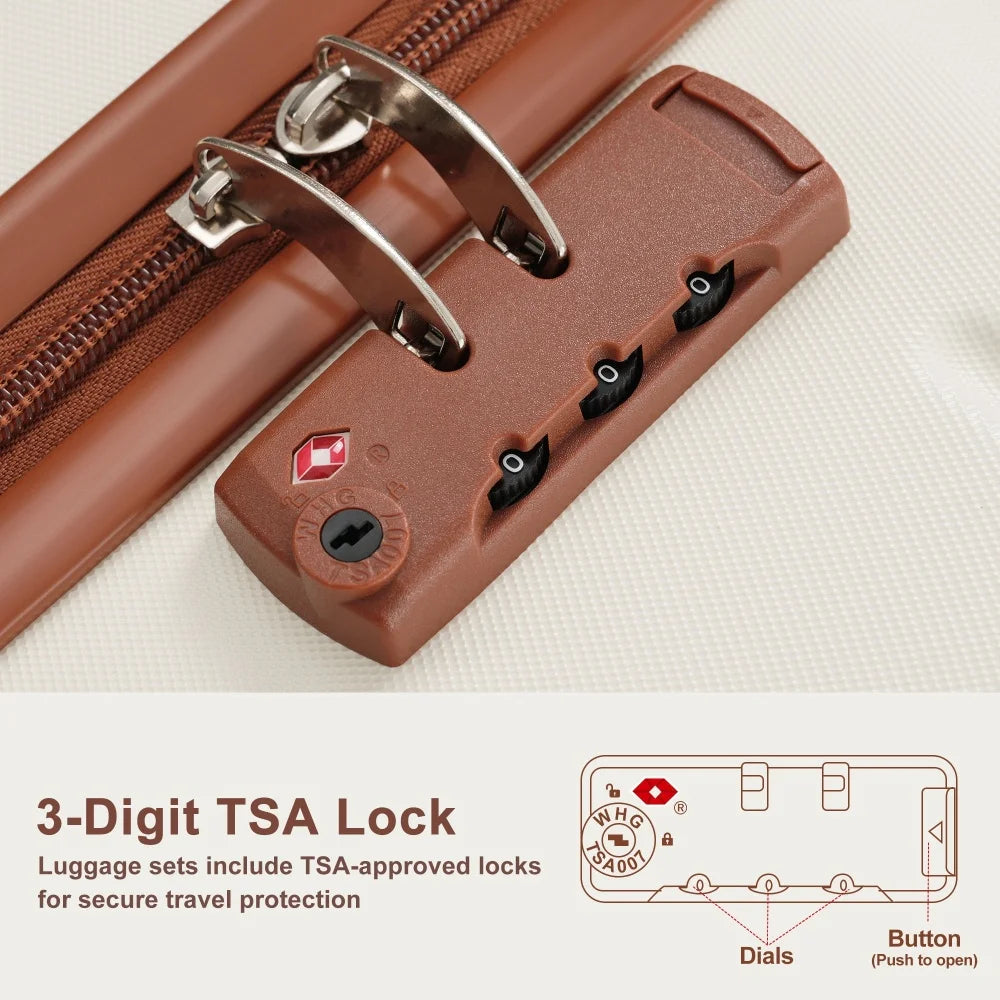 Premium ABS Travel Luggage Set , 3-Piece TSA Lock Suitcase Ensemble with 20, 24, and 28 Inch