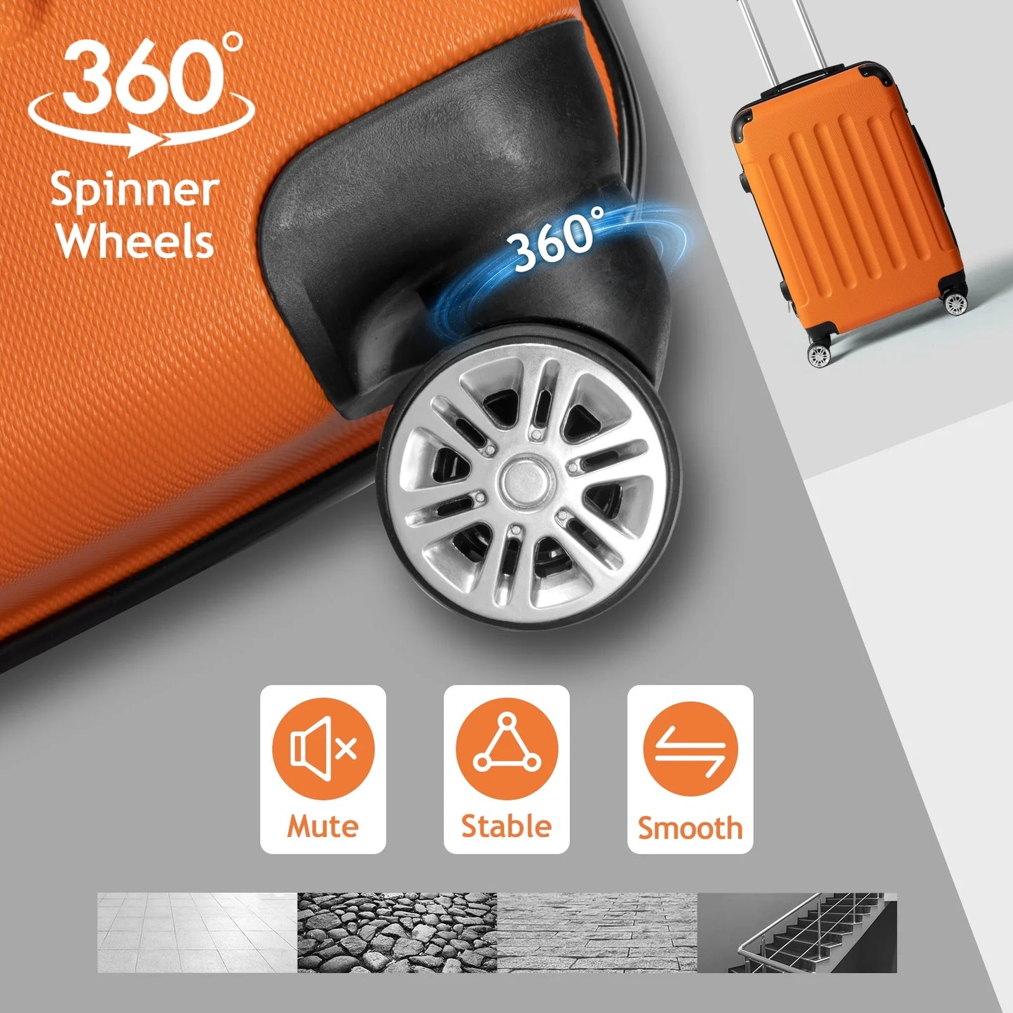 Zimtown 1 x 20 inch 3-Piece Nested Spinner Suitcase Luggage Set, Orange