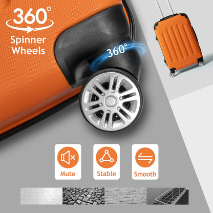 Zimtown 1 x 20 inch 3-Piece Nested Spinner Suitcase Luggage Set, Orange