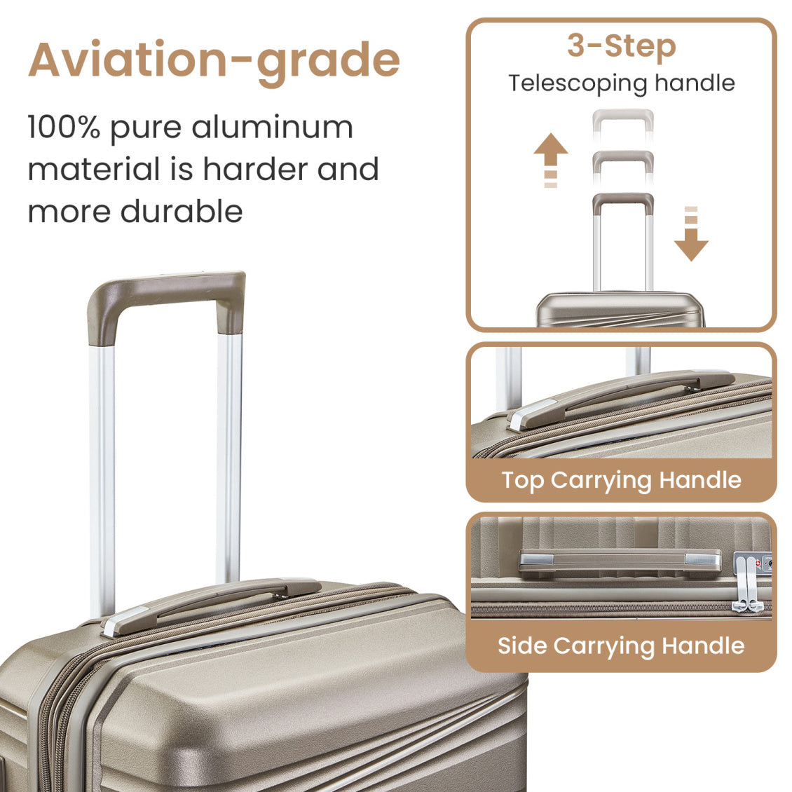Luggage 4 Piece Sets(14/20/24/28), Hard Shell Lightweight TSA Lock Carry on Expandable Suitcase with Spinner Wheels Travel Set for Men Women, Champagne