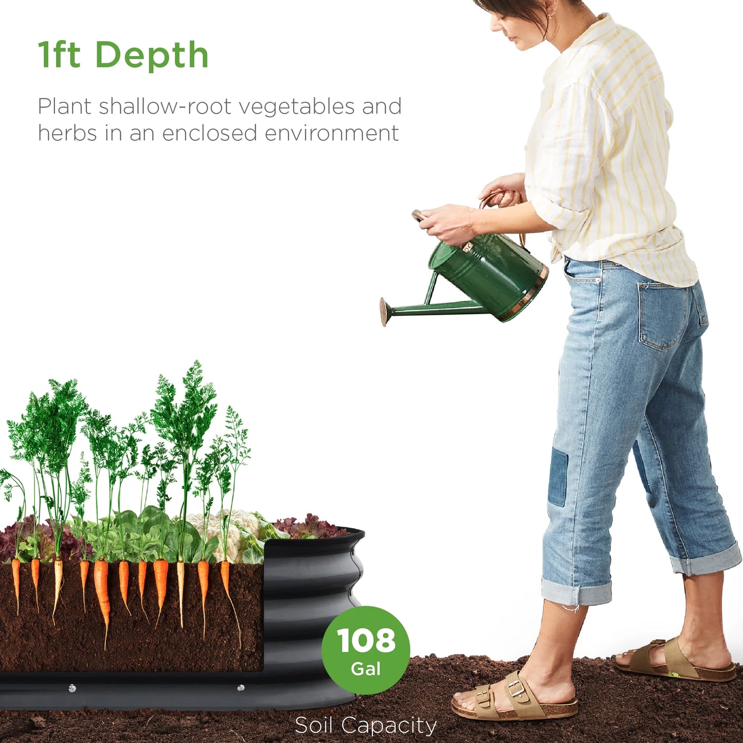 Best Choice Products 8x2x1ft Outdoor Metal Raised Oval Garden Bed, Planter Box for Vegetables, Flowers - Charcoal