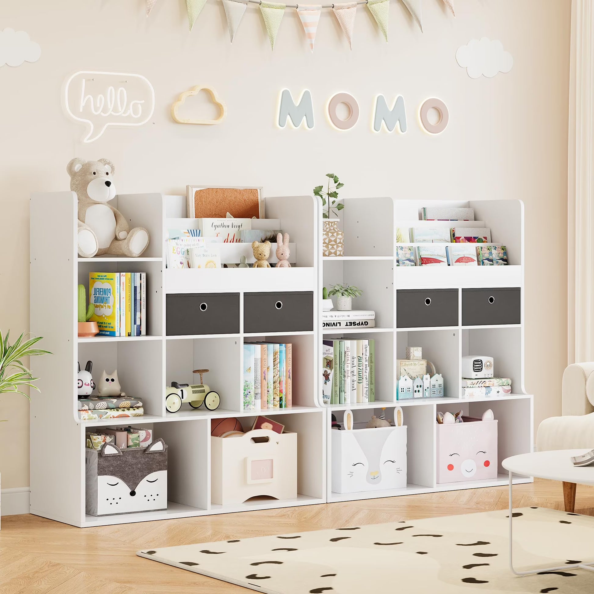 Toy Storage Organizer 47.8in Kids Bookshelf with Drawers Modern Bookcase with Cubbies Floor Storage Cabinet Wooden Toy Chest Playroom, Classroom, Nursery, Kids Room (White)