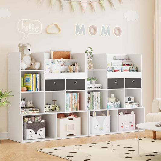 Toy Storage Organizer 47.8in Kids Bookshelf with Drawers Modern Bookcase with Cubbies Floor Storage Cabinet Wooden Toy Chest Playroom, Classroom, Nursery, Kids Room (White)