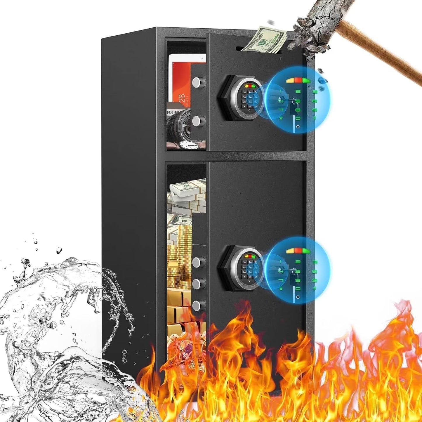 Opentiny 6.5 Cuft Large Safe, Digital Lock Home Safe Fireproof Waterproof, Anti-Theft Money Safe Box with Deposit Slot & Dual Alarm System, Digital Security Document Safe for Home Office Hotel