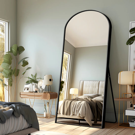 MAYEERTY 71"x32" Modern Aluminum Alloy Arch Full Length Floor Mirror Full Oversize Mirror,Black