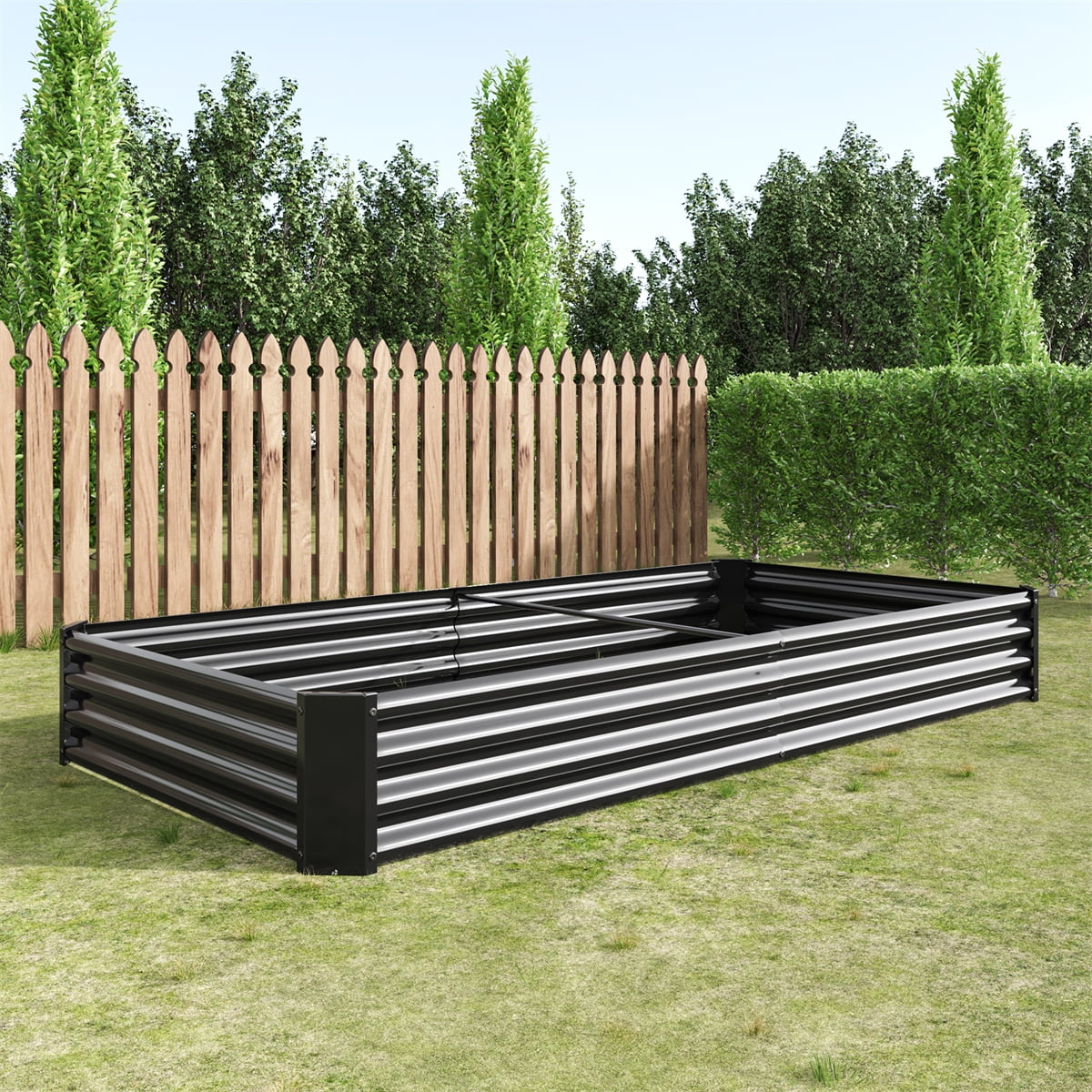 Dtwnek Rectangle Metal Raised Garden Bed Raised Planter for Flowers Plants, Black