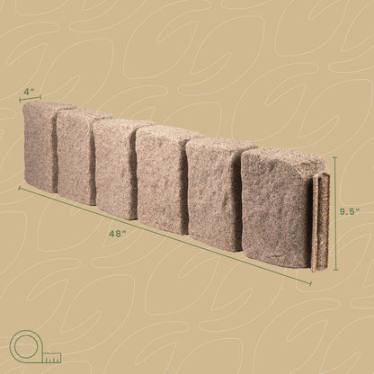 Beuta Landscape Edging | Garden Edging Border | Faux Stone Block XL for Lawn Edging, Flower Beds & Yard Edging - 1 Pack | Each Section Has 6 Blocks 48" L x 4" W x 9.5" H | 3 Spikes | Sandstone