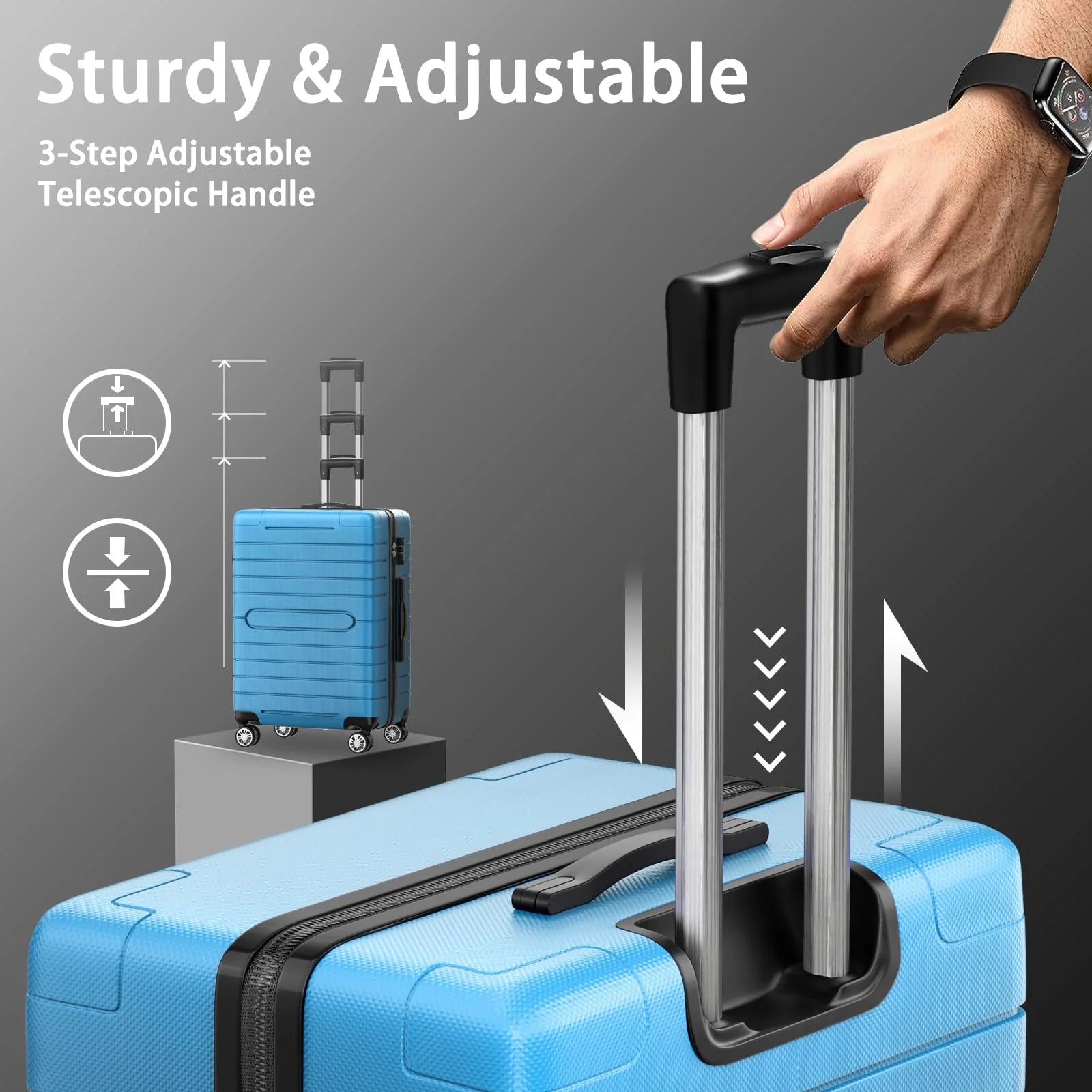 ALPULON 3 Piece Luggage Sets with TSA Locks, Hardside Suitcase Set with Spinner Wheels, 20in24in28in, Light Blue