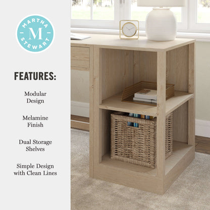 Martha Stewart Home Office Modular 2 Tier Bookshelf in Light Natural