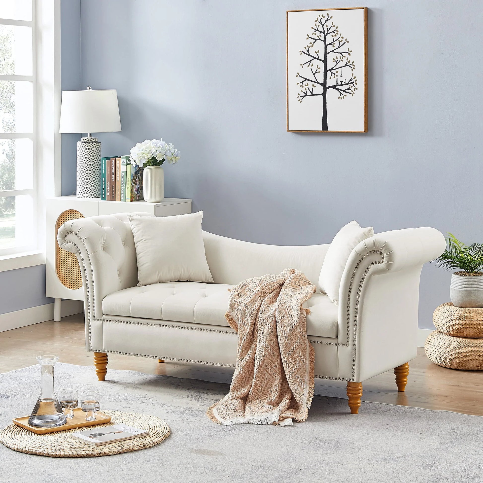 Lemacte Beige Modern Velvet Loveseat Sofa 2 Seater Sofa Upholstered Sofa Couch for Living Room, Bedroom, Studio,Home Office, Hotel
