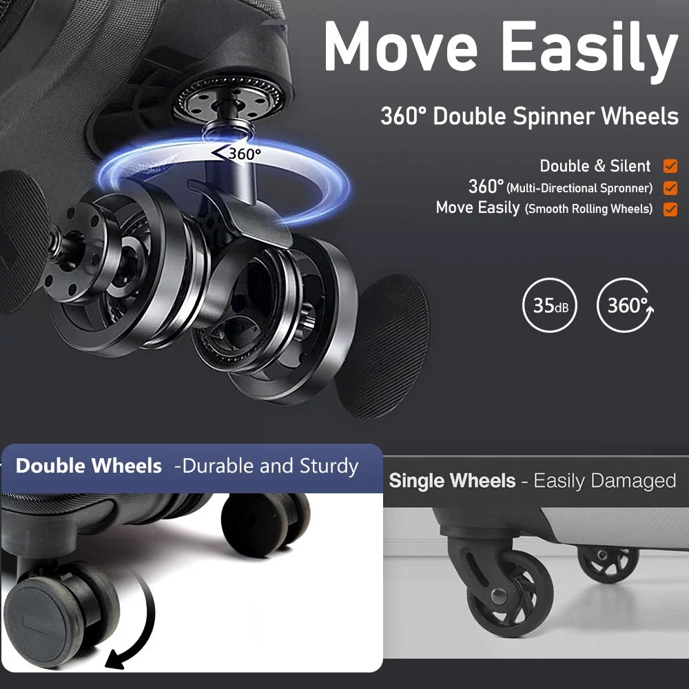SUGIFT 3 Piece Luggage Sets, 20/24/28 inch Suitcase Sets with Spinner Wheels, Hardside Luggage Set, Dark Black