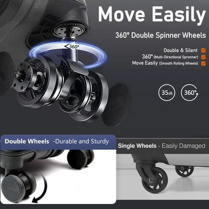 SUGIFT 3 Piece Luggage Sets, 20/24/28 inch Suitcase Sets with Spinner Wheels, Hardside Luggage Set, Dark Black