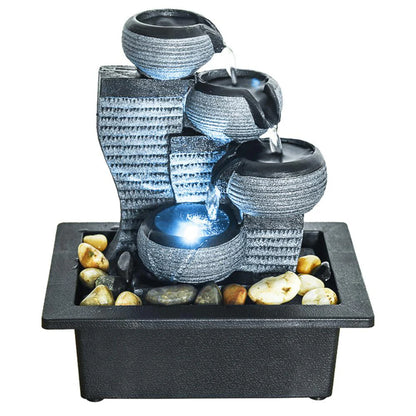 10 1/5" H Desktop Water Fountain, 4 Tier Waterfall with LED Light, Indoor Waterfall Tabletop Fountains for Home Office Decor