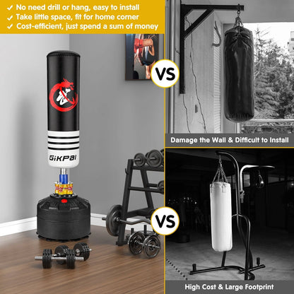 GIKPAL Freestanding Punching Bag 70''-180lbs with Stand for Adult Teens Kids, Kickboxing Bag with 12 Suction Cup Base for Home Office Gym,Black