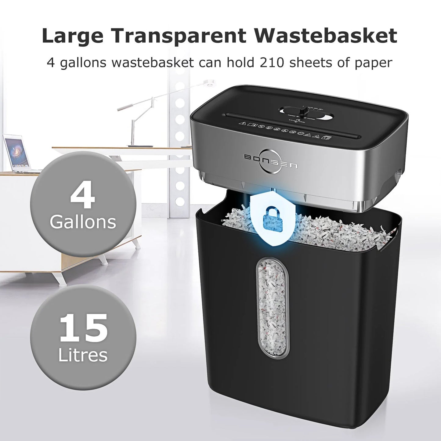 Bonsen Shredder for Home Office, 8-Sheet P4 High Security Crosscut Shredder, 4 Gallons Bin