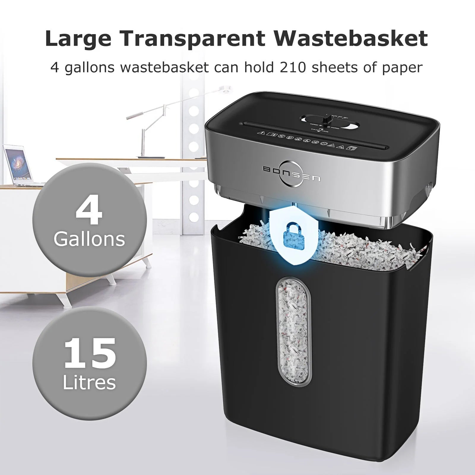 Bonsen Shredder for Home Office, 8-Sheet P4 High Security Crosscut Shredder, 4 Gallons Bin