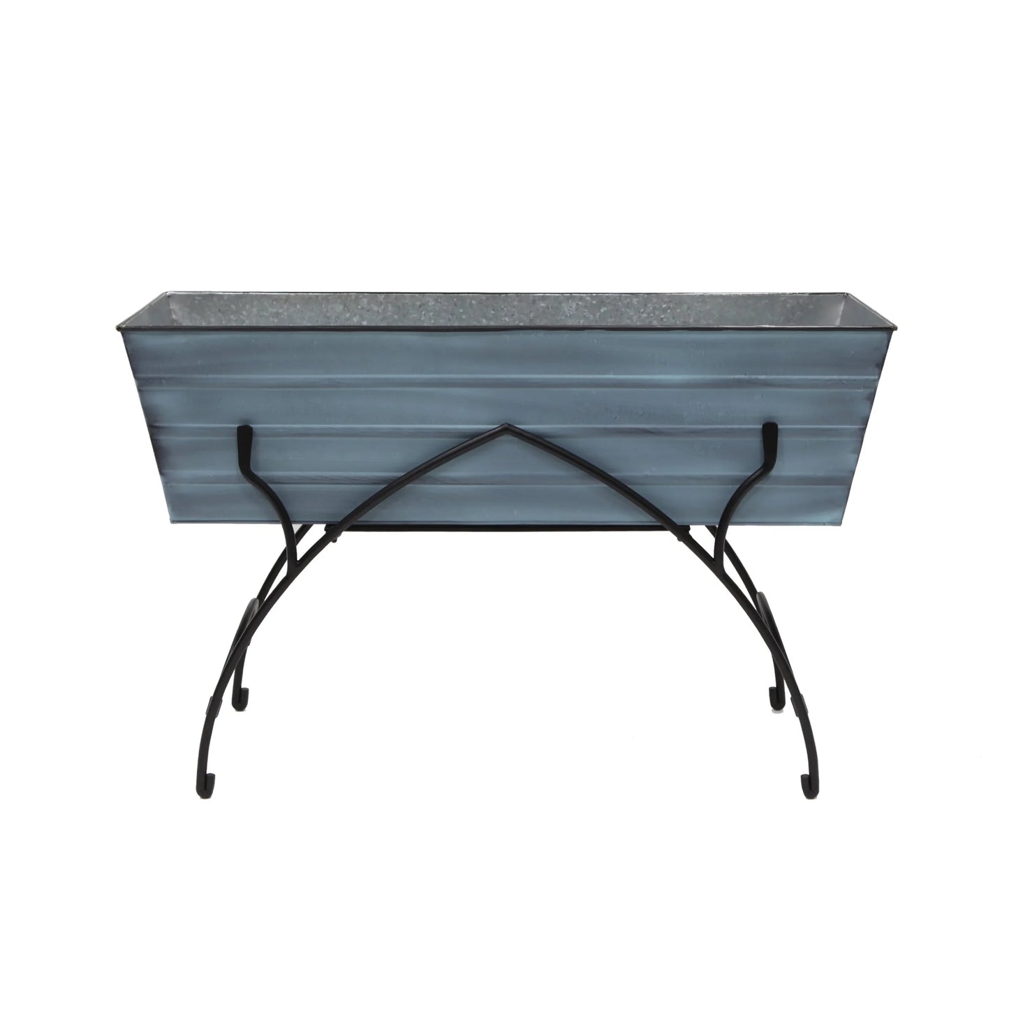 Achla Designs 35.25"L Rectangular Galvanized Steel Indoor Outdoor Large Flower Box w/Black Wrought Iron Bella Stand Copper Plated, Black Powdercoat