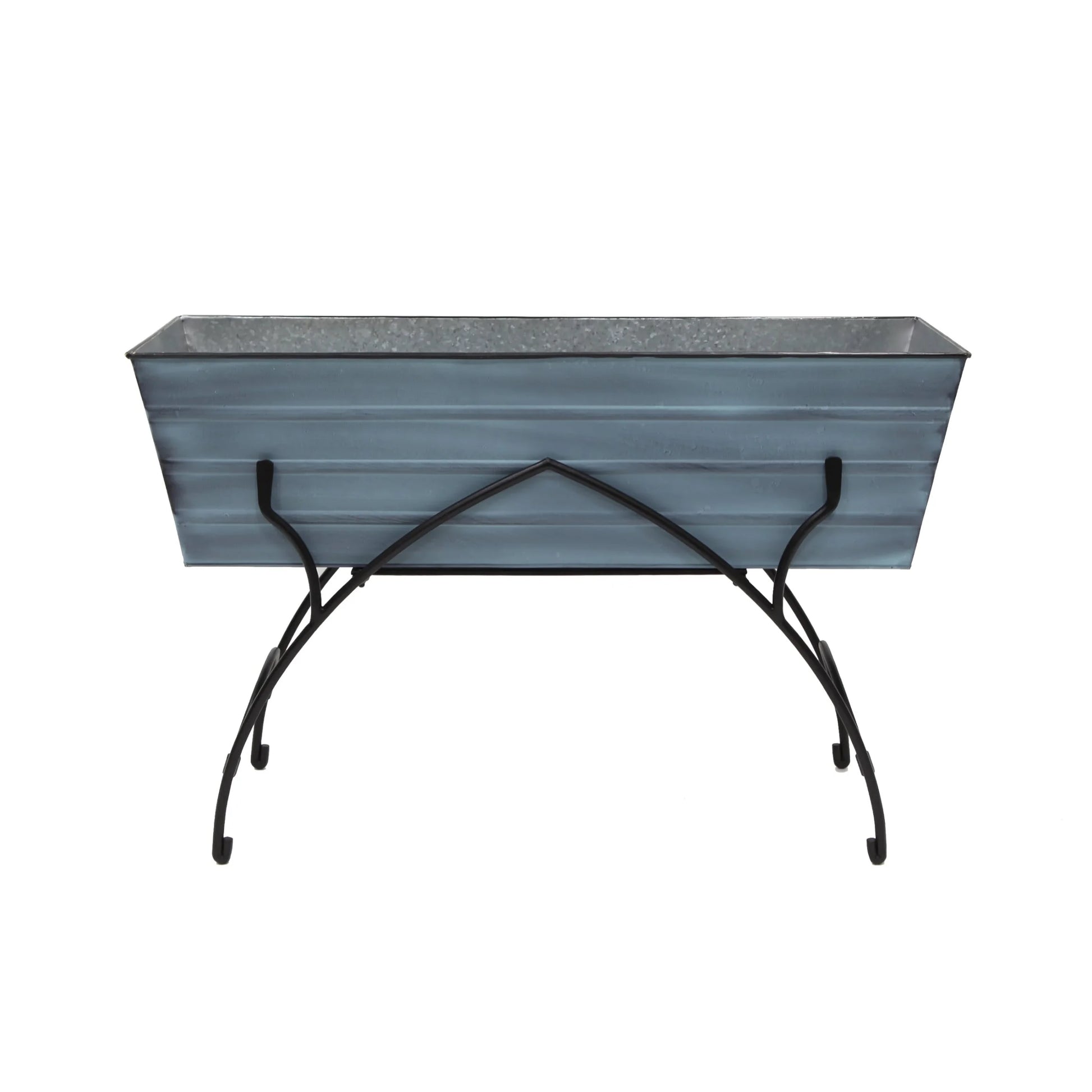 Achla Designs 35.25"L Rectangular Galvanized Steel Indoor Outdoor Large Flower Box w/Black Wrought Iron Bella Stand Copper Plated, Black Powdercoat