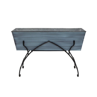Achla Designs 35.25"L Rectangular Galvanized Steel Indoor Outdoor Large Flower Box w/Black Wrought Iron Bella Stand Copper Plated, Black Powdercoat
