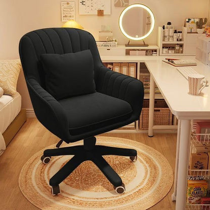 Home Office Chair Computer Chair with Mid-Back Upholstered Modern Tufted Computer Task Chair Swivel Height Adjustable Velvet Accent Chair.White