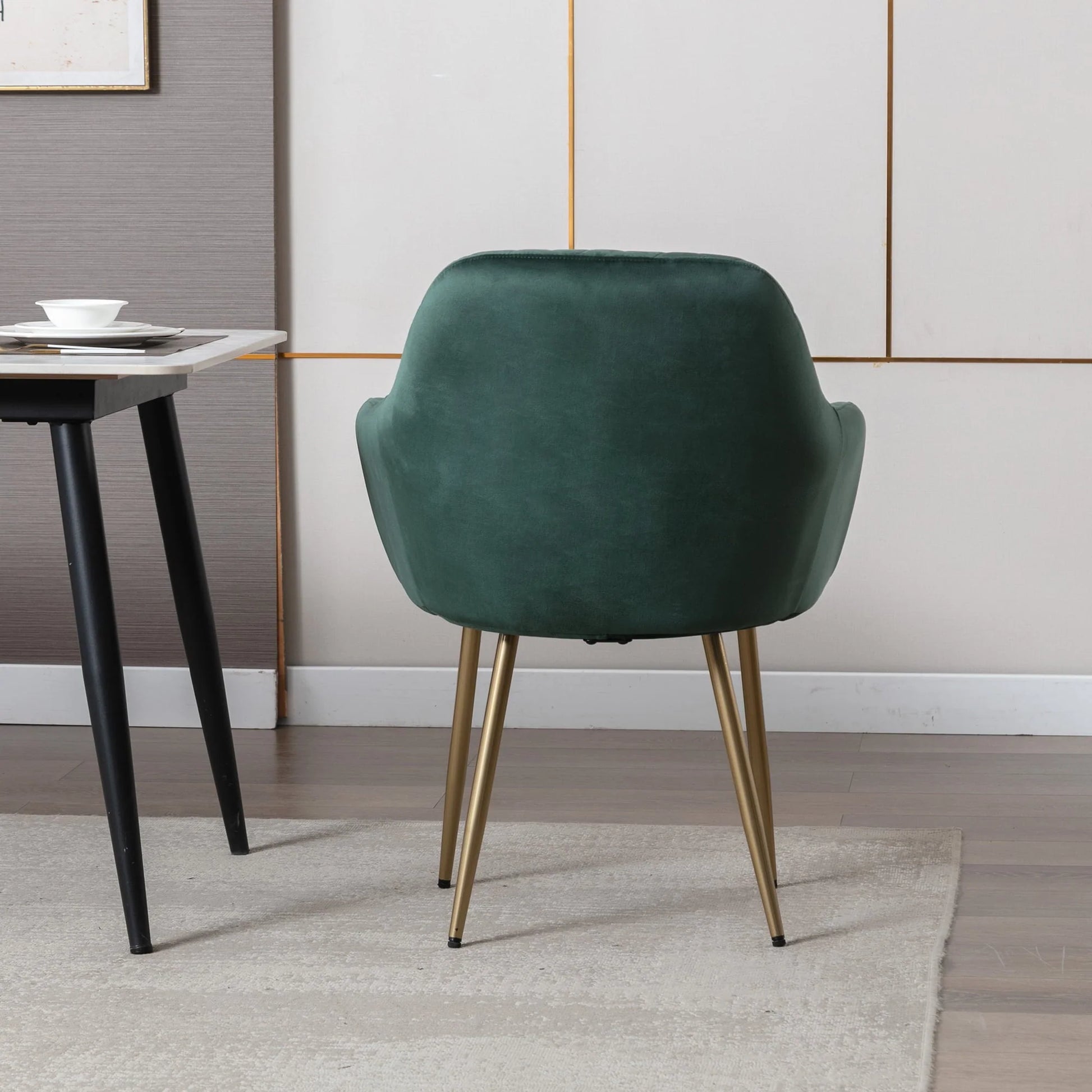 Vanbow Velvet Office Chair Upholstered Mid-Century Modern Office Chairs with Gold Legs for Kitchen Living Room Home Office Bedroom,Green