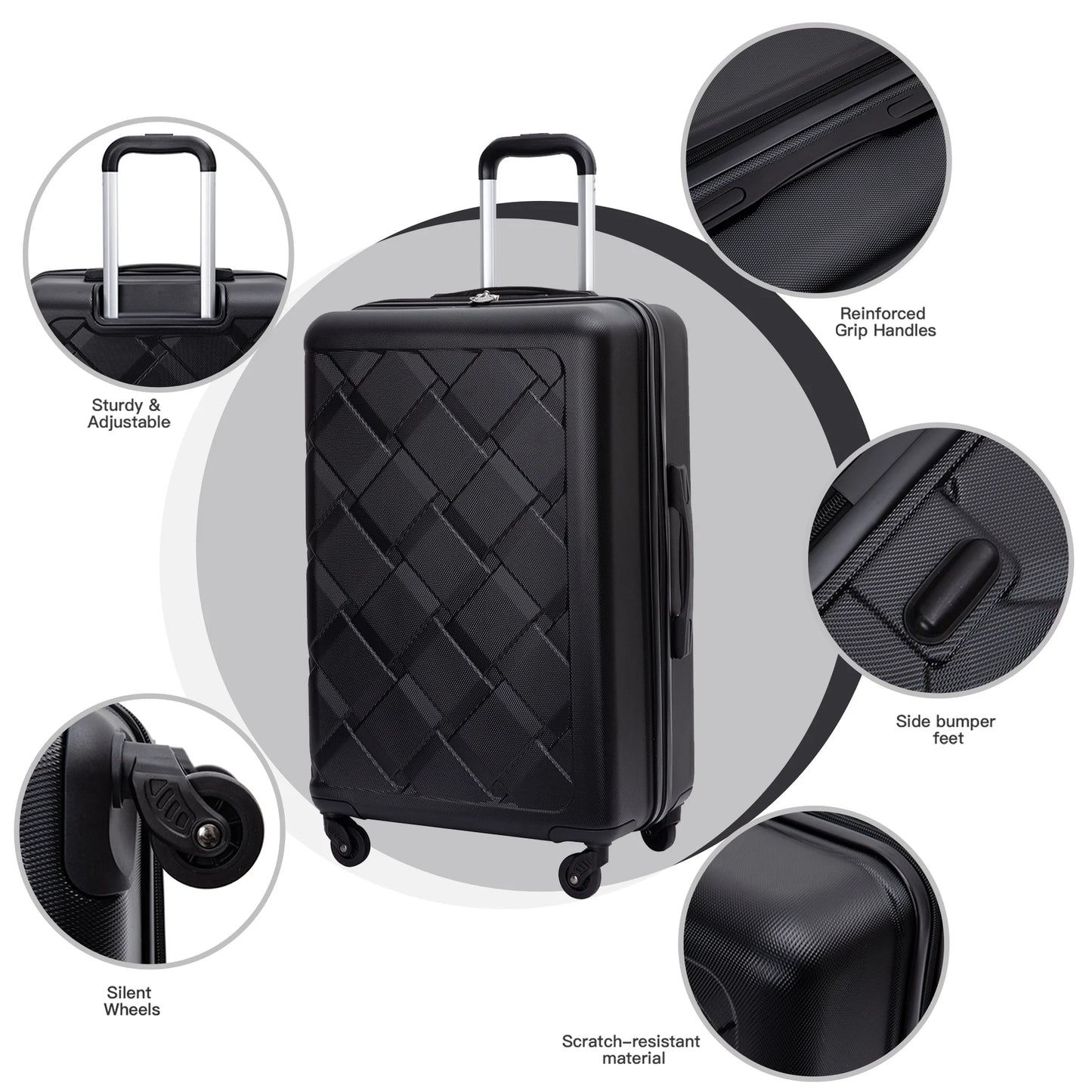 Luggage Sets Hardside 3 Piece, Hardshell Suitcase with Lightweight Durable Spinner Wheels,Black