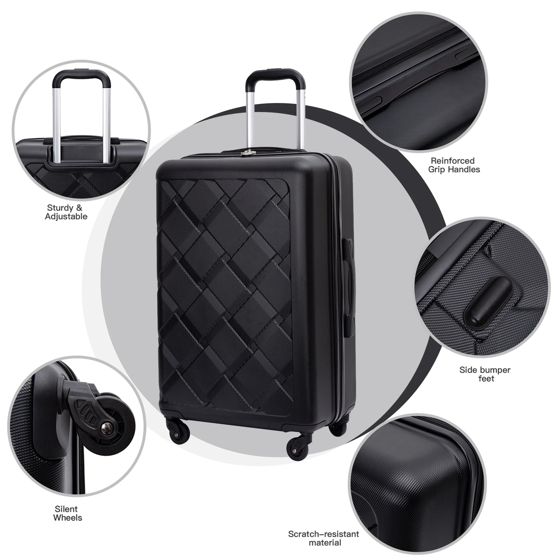 Luggage Sets Hardside 3 Piece, Hardshell Suitcase with Lightweight Durable Spinner Wheels,Black