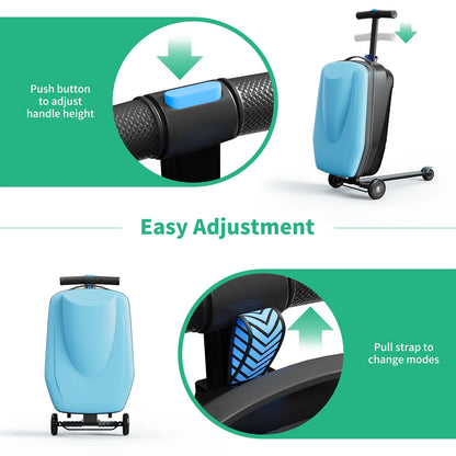 Muhub 2 in 1 Scooter Luggage for Kids and Adult,Foldable Ride on Luggage with Wheels,Light Blue