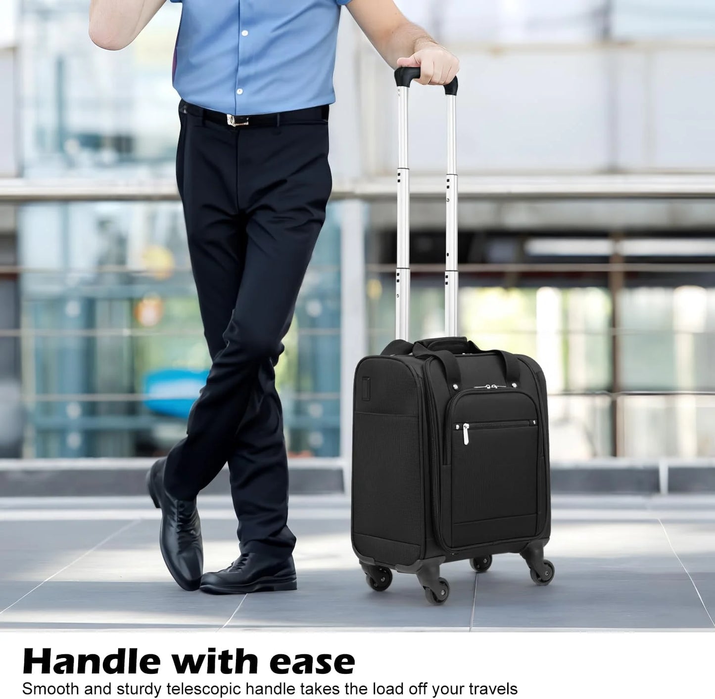 Underseat Carry On Luggage Softside Lightweight Rolling Travel Bag Spinner Suitcase