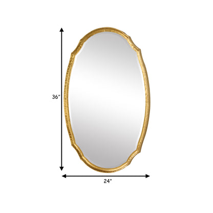 29 Inch Wood Wall Mirror, Beaded Oval Shape, Metallic Silver, Saltoro Sherpi