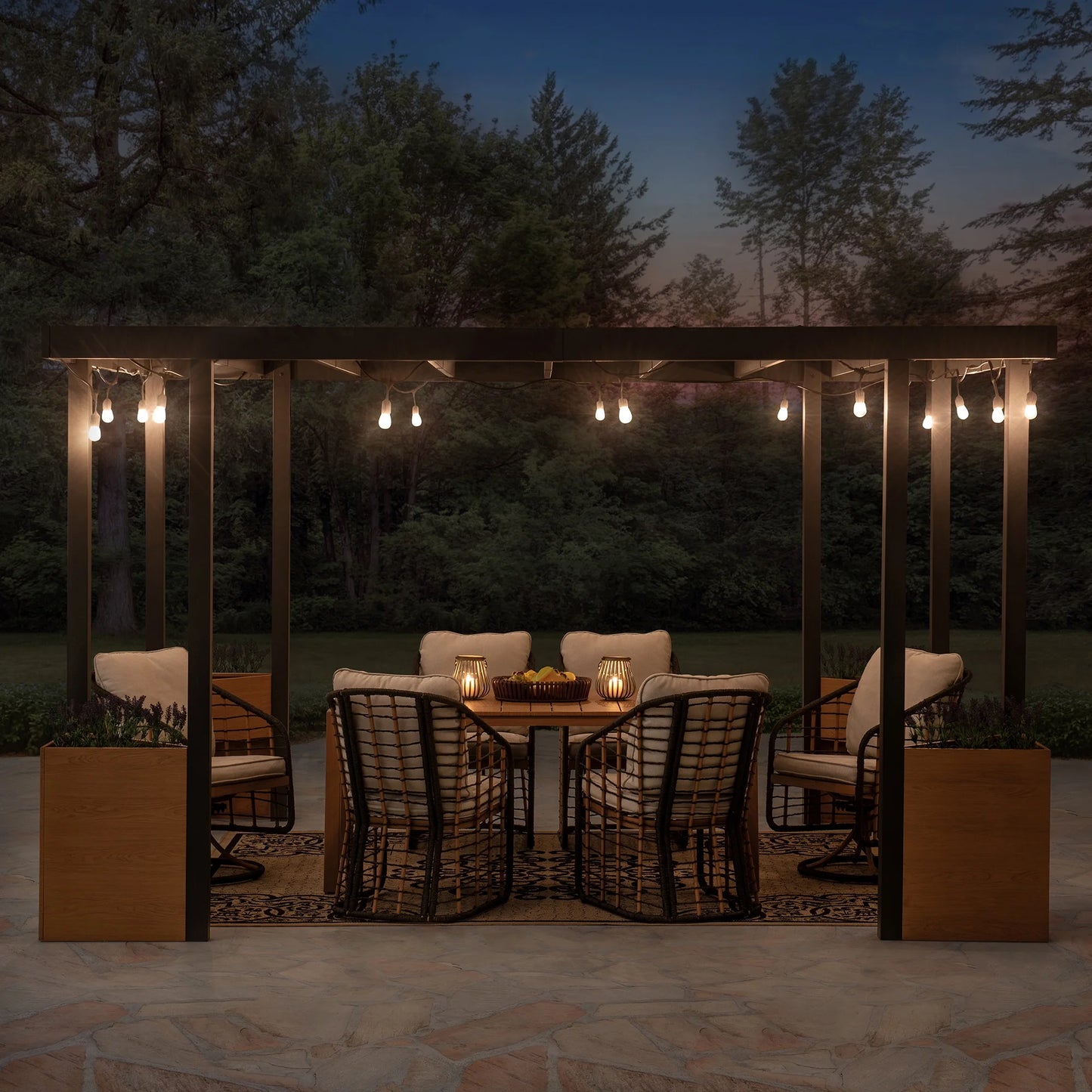 Sunjoy Pergola 10 x 12 ft. Outdoor Black Steel Frame Pergolas with Planters