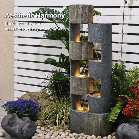 51" Outdoor Water Fountain Floor Standing Waterfalls Fountain with LED Lights for Garden, Living Room, Patio, Home Decor