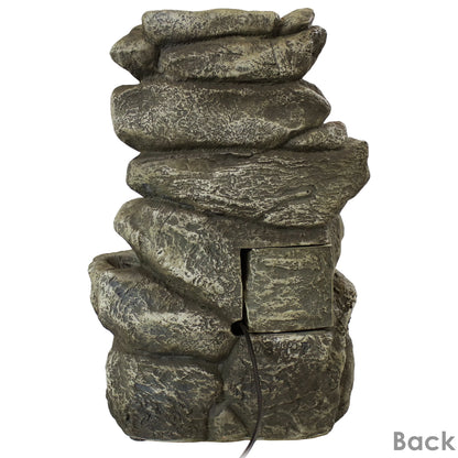 Sunnydaze Indoor Home Office Relaxing 6-Tiered Stone Falls Tabletop Water Fountain with LED Lights - 15"