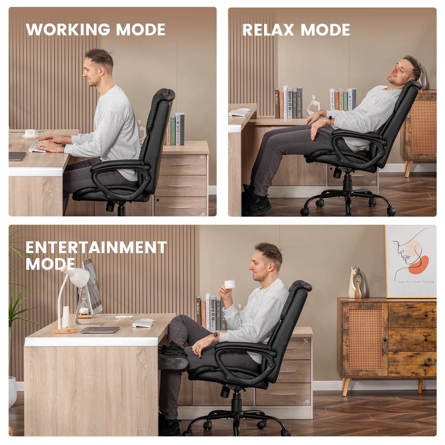 Mainstays Executive Ergonomic High Back Leather Home Office Desk Chair, Black