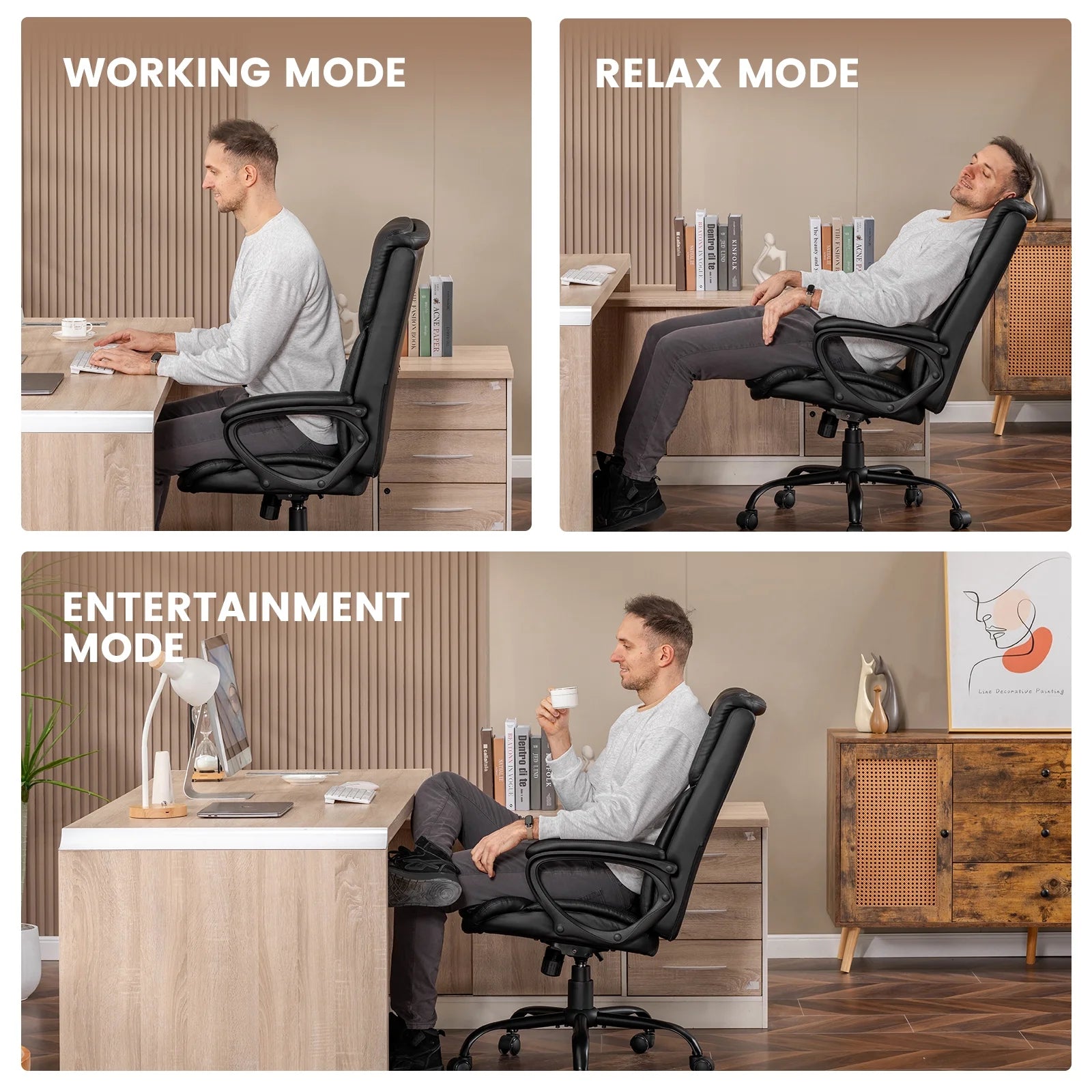 Mainstays Executive Ergonomic High Back Leather Home Office Desk Chair, Black
