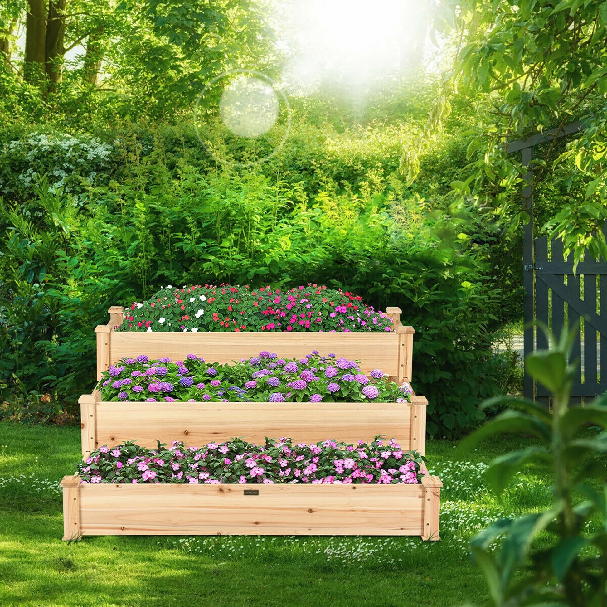 Costway 3 Tier Wooden Raised Garden Bed Planter Kit Outdoor Grow Flower Vegetables