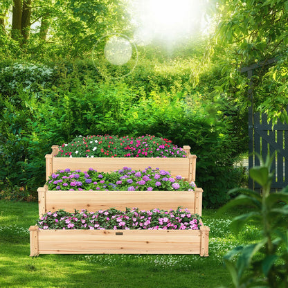 Costway 3 Tier Wooden Raised Garden Bed Planter Kit Outdoor Grow Flower Vegetables