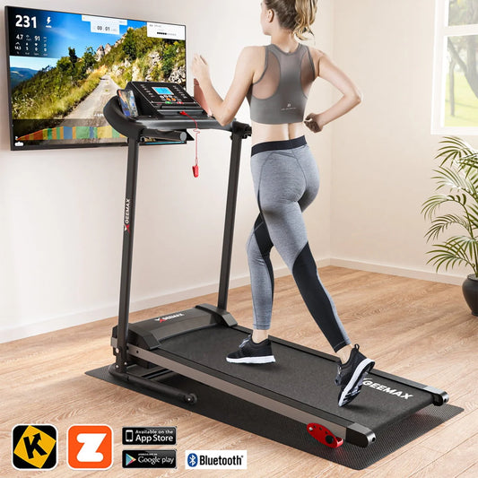 GEEMAX Electric Motorized Treadmill with 4 Incline Levels, Speakers, bluetooth, APP Control, LCD and Pulse Monitor for Home Office Walking Running , 220 LB Max Weight - T12C5