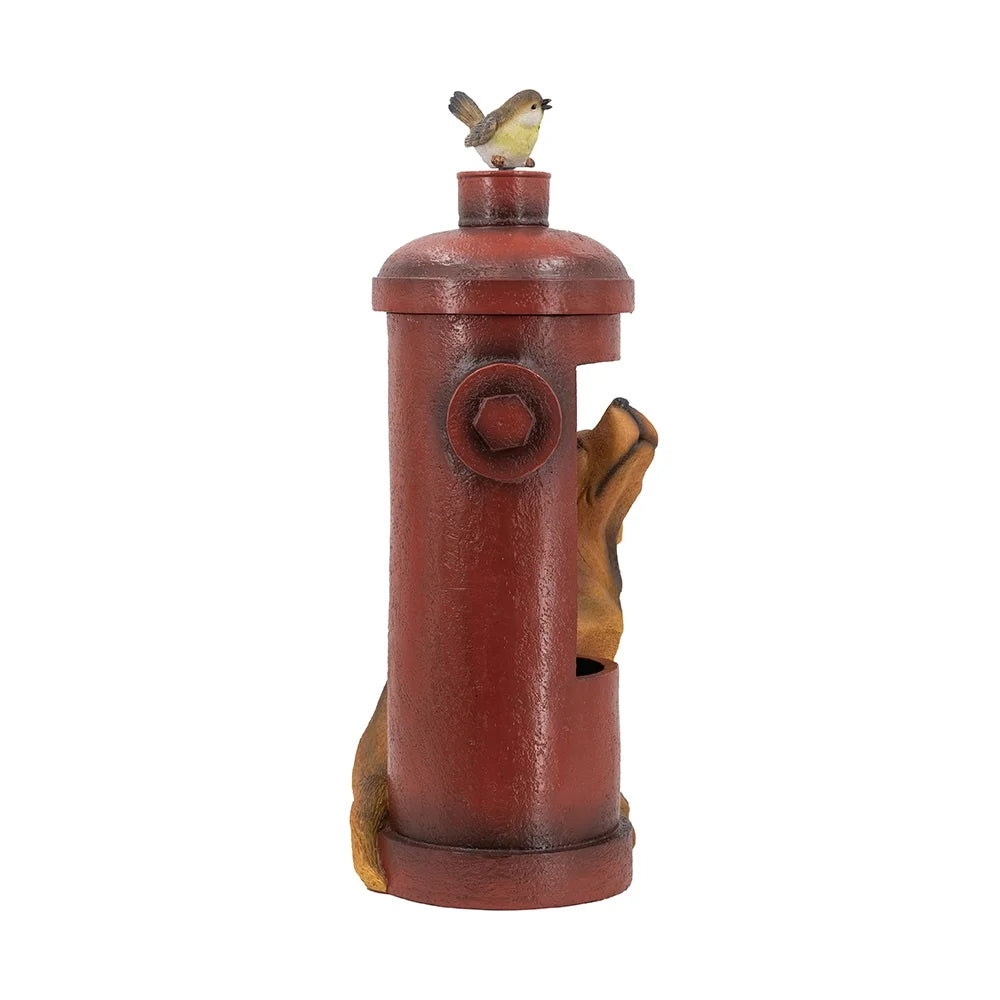 Water Fountains 16.2x11x26.8" Red Fire Hydrant Water Fountain with Dog and Bird Accents, Outdoor Fountian with Light and Pump,Outdoor Water Fountains