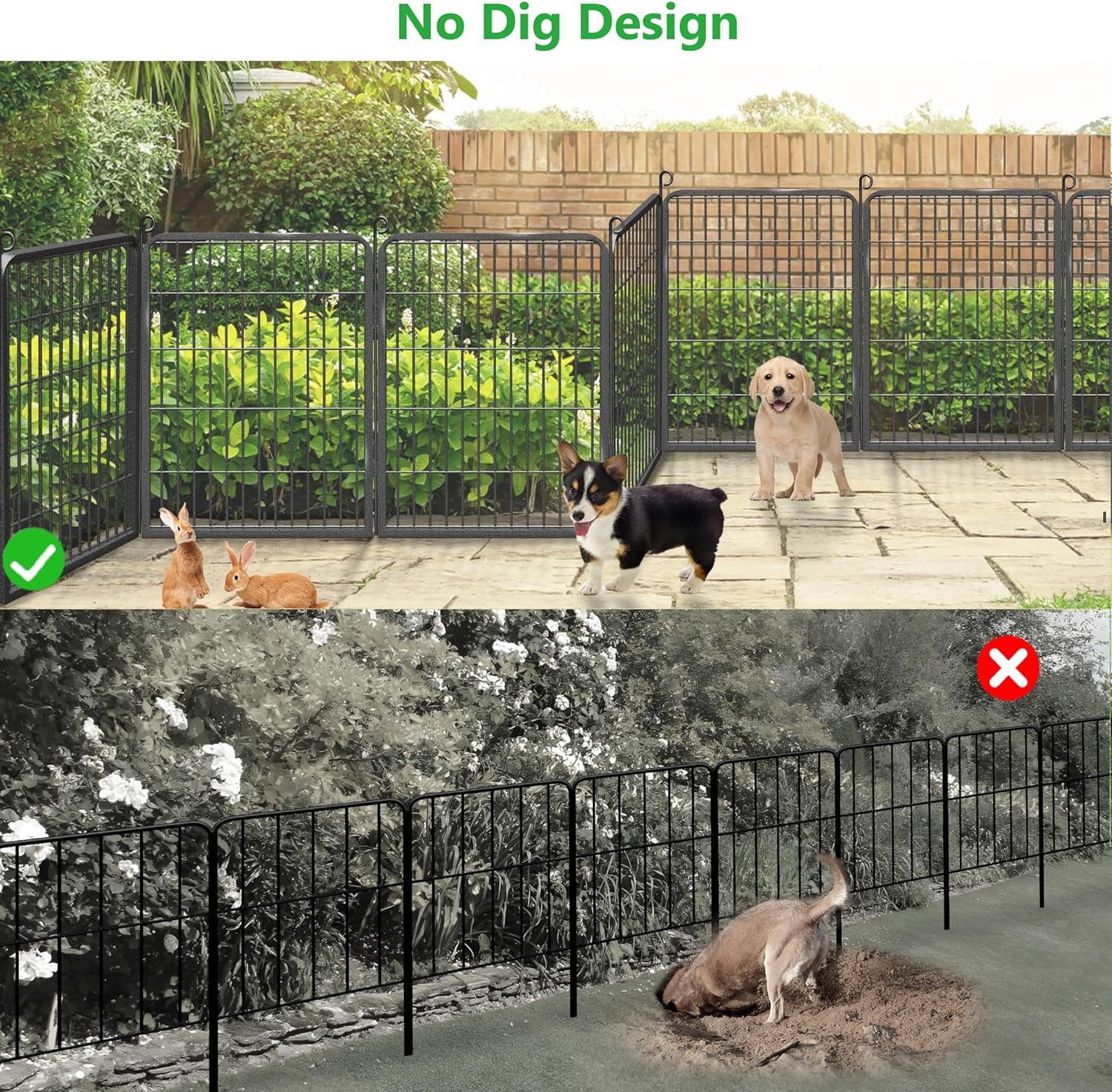 Jhsomdr Garden Fence Outdoor 22ft(L)32in(H) No Dig Fence Panels with Gate, 10 Panels Decorative Garden Fencing Metal Animal Barrier Fence Flower Bed Fencing for Patio Backyard