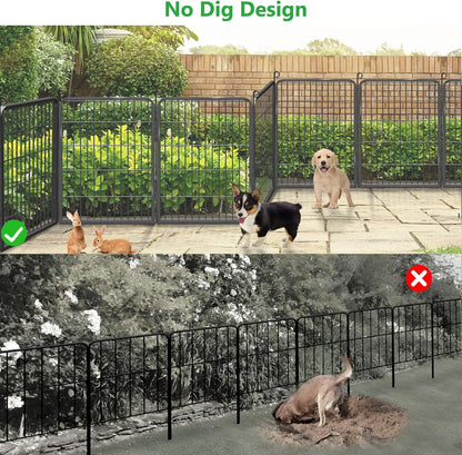 Jhsomdr Garden Fence Outdoor 22ft(L)32in(H) No Dig Fence Panels with Gate, 10 Panels Decorative Garden Fencing Metal Animal Barrier Fence Flower Bed Fencing for Patio Backyard