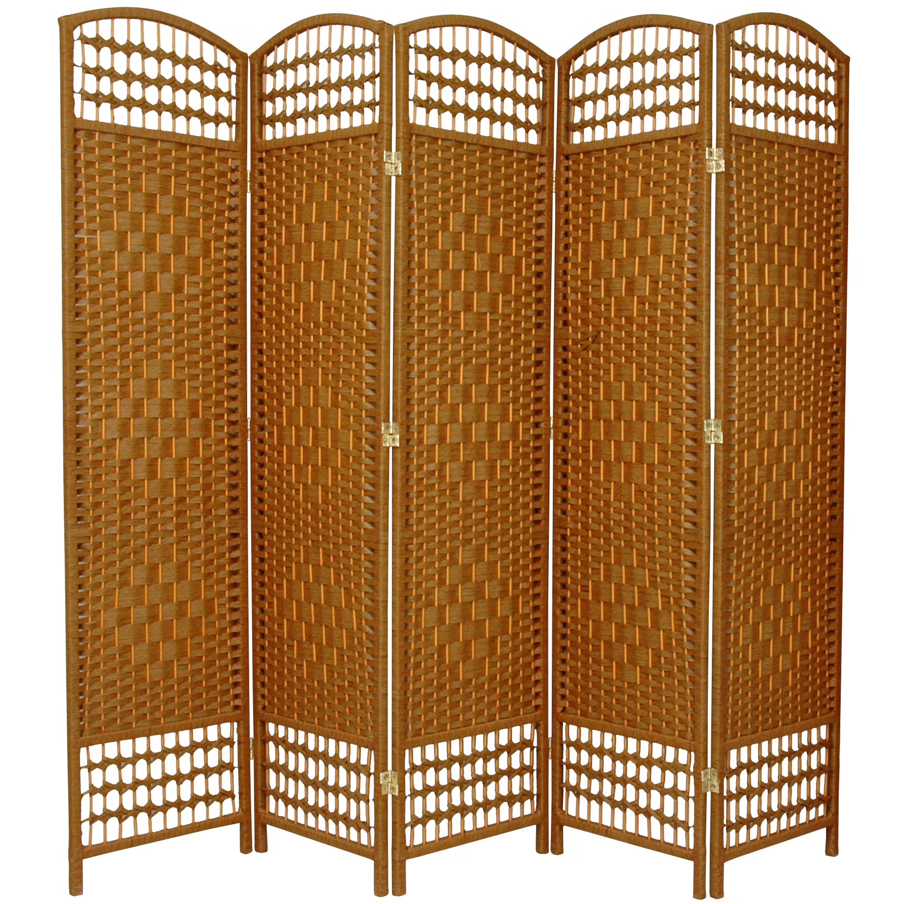 5 1/2 ft. Tall Faux Rattan Fiber Weave Privacy Screen Room Divider - Light Beige - 5 Panel