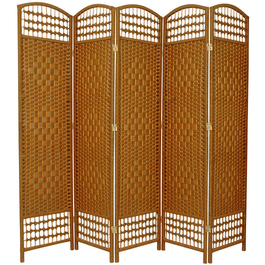 5 1/2 ft. Tall Faux Rattan Fiber Weave Privacy Screen Room Divider - Light Beige - 5 Panel