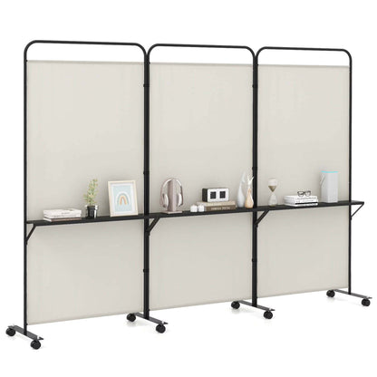 Costway 3-Panel Room Divider with Storage Shelves 6FT Tall Folding Privacy Screen on Wheels Black